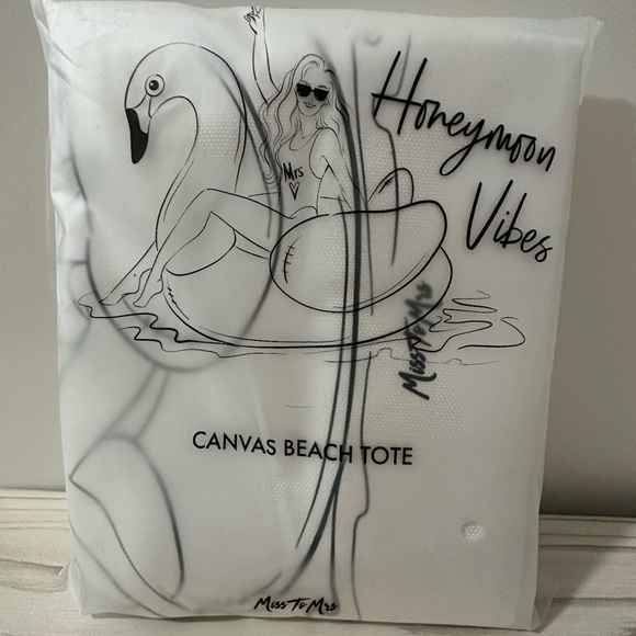 White Honeymoon Canvas Beach Tote - Picture 1 of 2